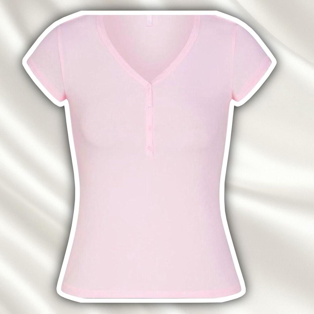 Skims Women's Cherry Blossom Pink Henley Button T-shirt